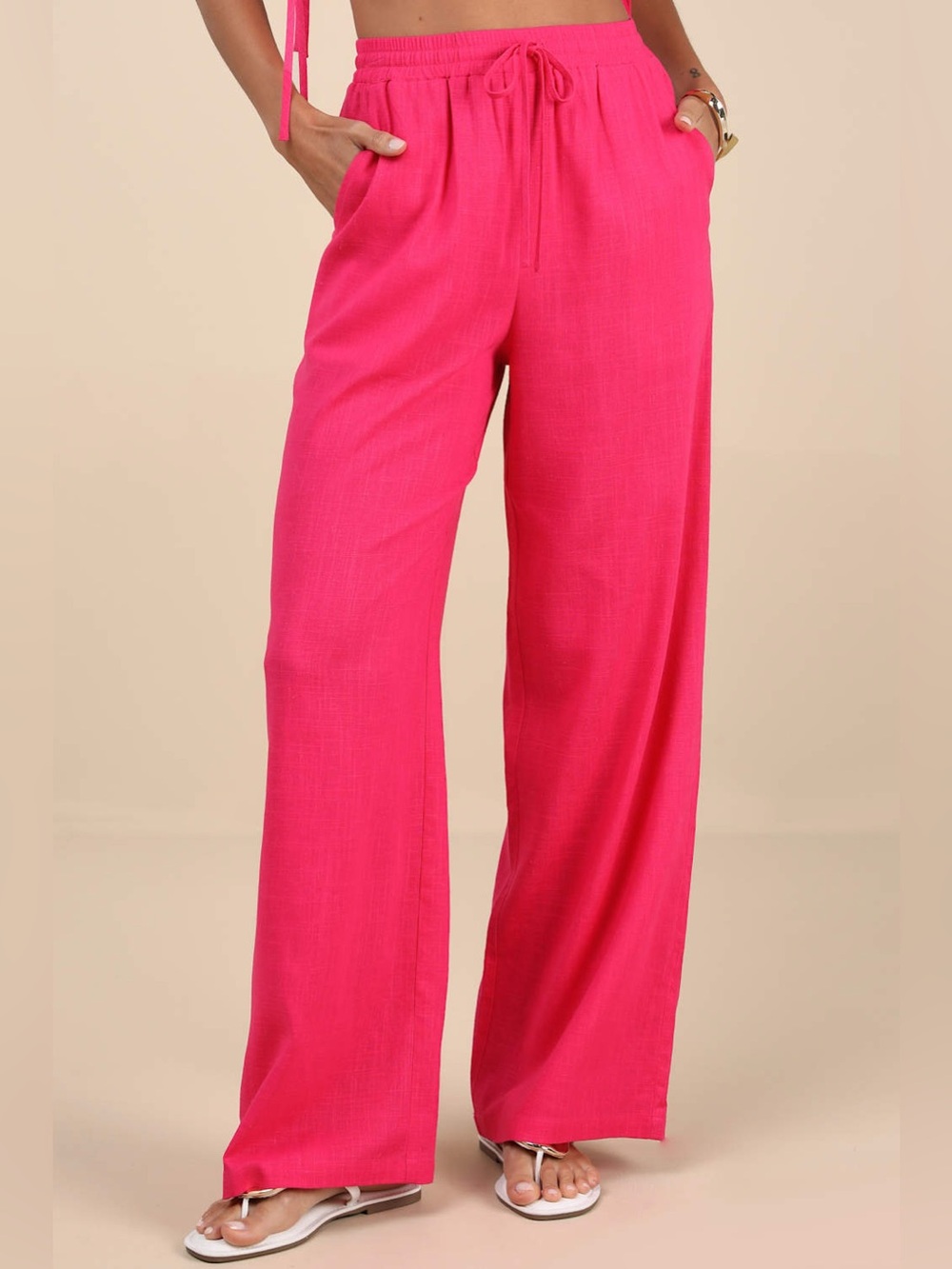 Lulus Irida Hot Pink Linen Drawstring Pants xs